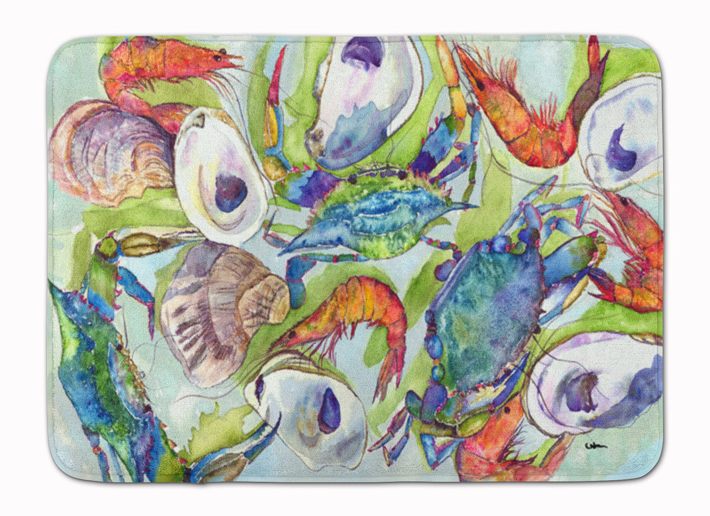 Crab Shrimp Oysters Memory Foam Kitchen Mat Machine Washable Anti-Fatigue Cushion Comfort Bath or Kitchen Rug