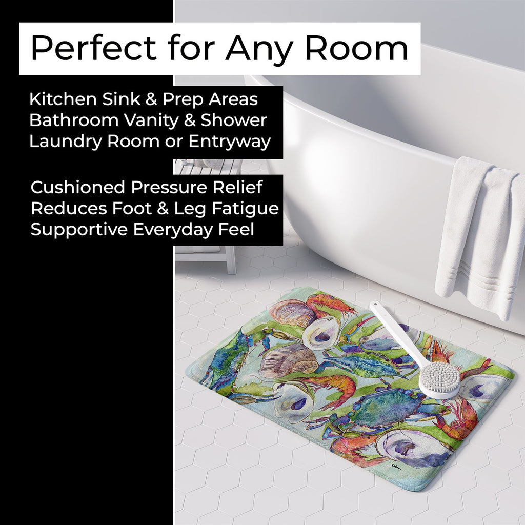 Crab Shrimp Oysters Memory Foam Kitchen Mat Machine Washable Anti-Fatigue Cushion Comfort Bath or Kitchen Rug