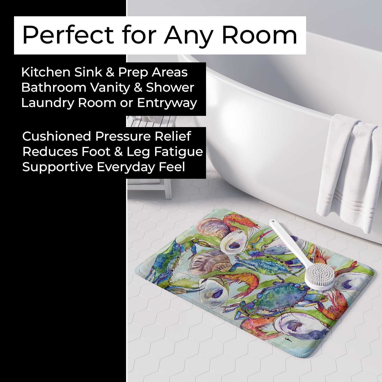 Crab Shrimp Oysters Memory Foam Kitchen Mat Machine Washable Anti-Fatigue Cushion Comfort Bath or Kitchen Rug