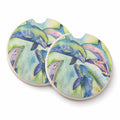 Dolphin Set of 2 Cup Holder Car Coasters Absorbent Round Sandstone Coasters Gifts for Men or Women, 2.5, Multicolor