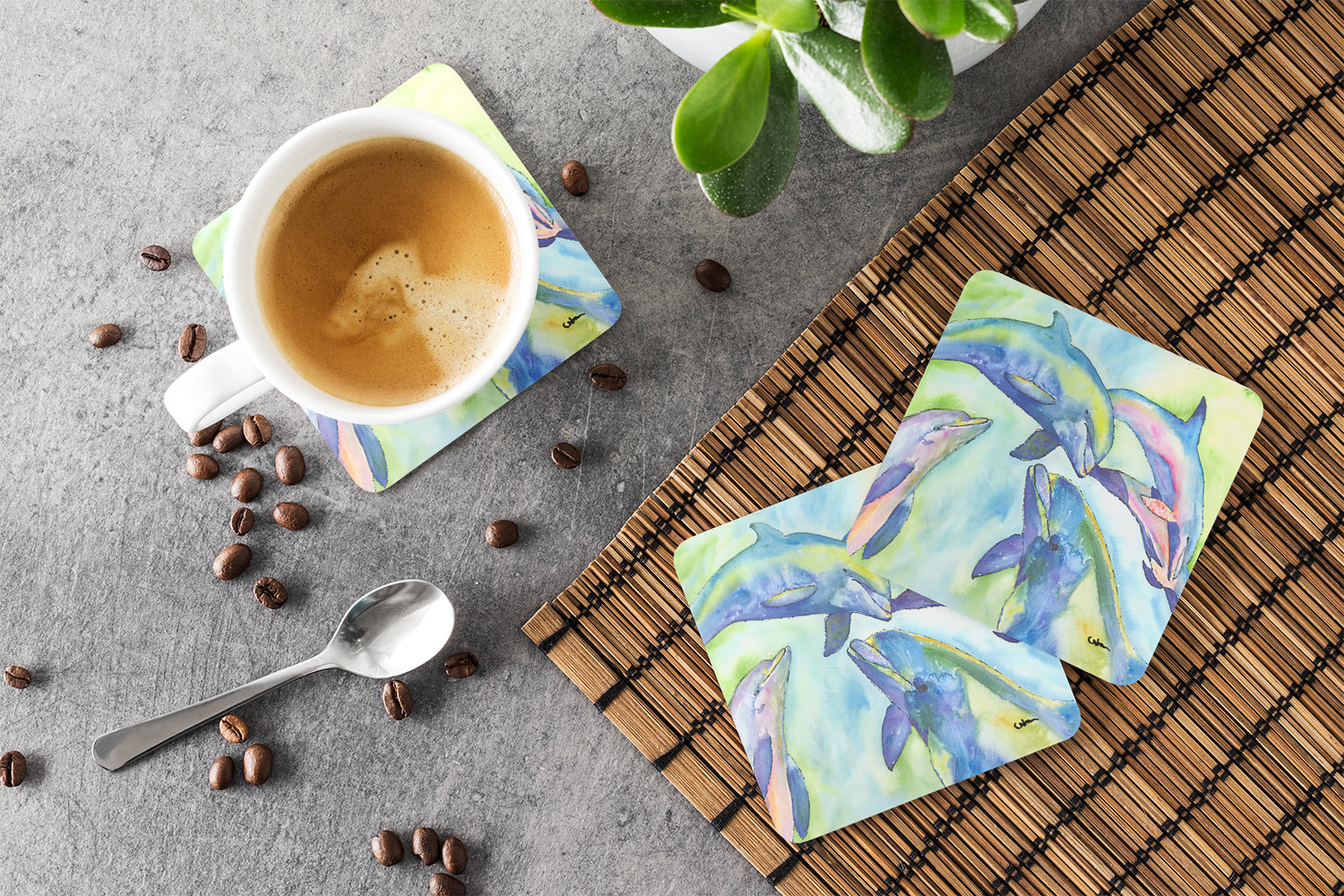 Dolphin Foam Coasters Set of 4 Cup Coasters for Indoor Outdoor, Tabletop Protection, Anti Slip, Mouse pad Material