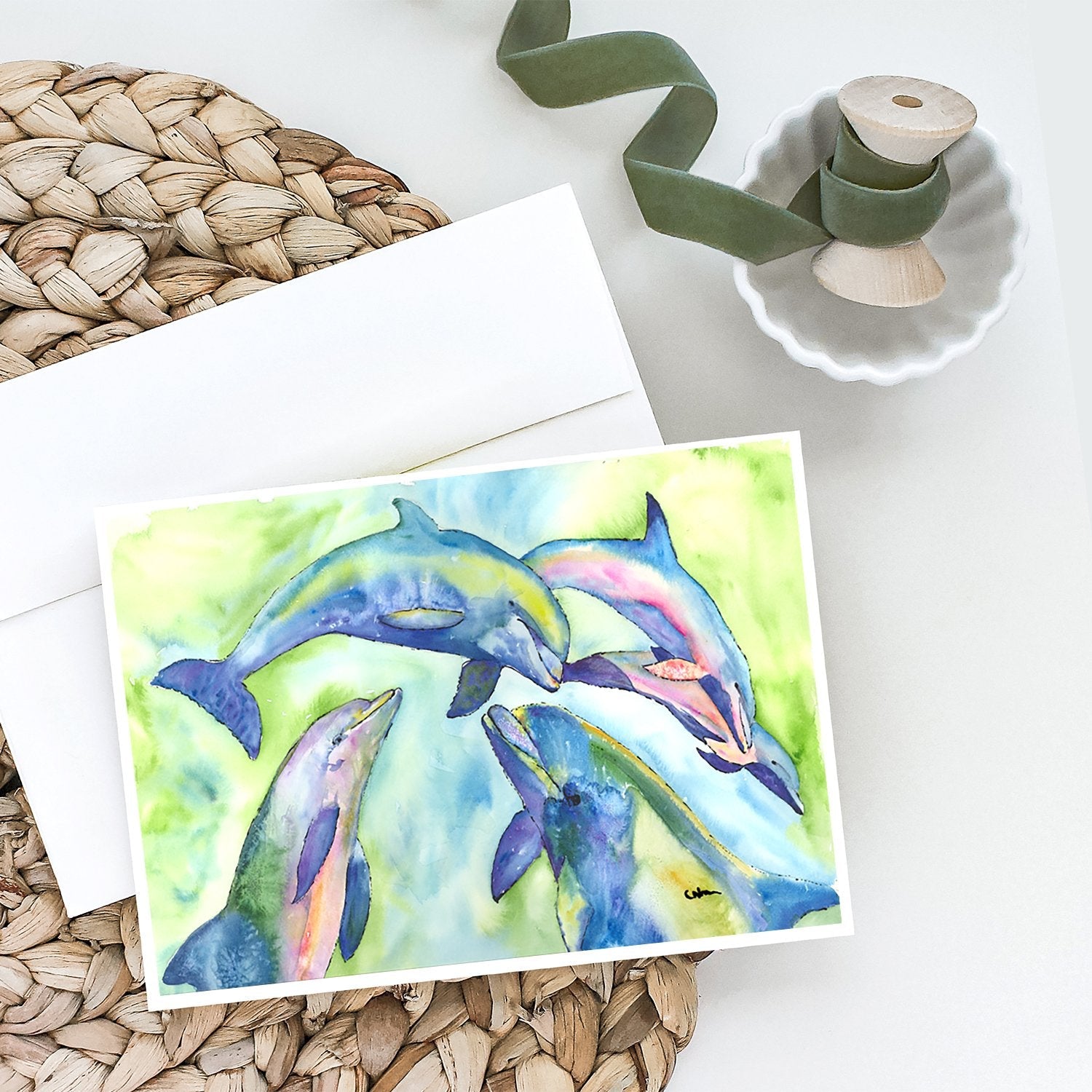 Dolphin Greeting Cards Pack of 8 Blank Cards with Envelopes Whimsical A7 Size 5x7
