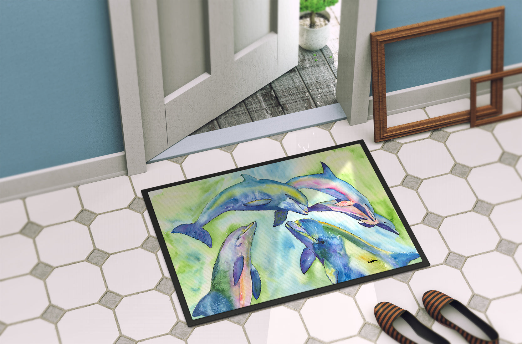 Dolphin Doormat Indoor Outdoor 24H X 36W Front Door Mat Rugs for Entryway, Non Slip Washable Low Pile,