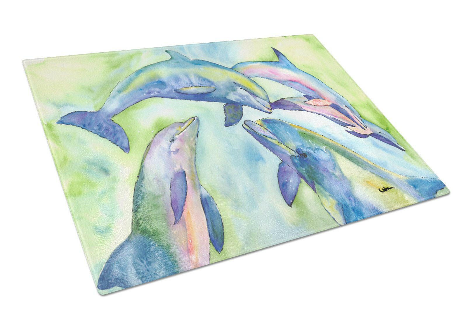 Dolphin Cutting Board Tempered Glass Kitchen Cutting Surface, Heat Resistant Chopping, Non-Slip Feet, Food Prep & Serving