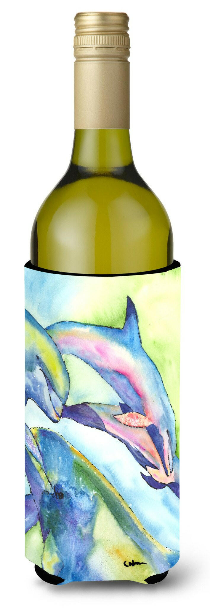 Dolphin Wine Bottle Hugger Gift Sleeve for Standard 750 ml Bottles, Insulated Reusable Also Fits Mini Shot & Pint Bottles