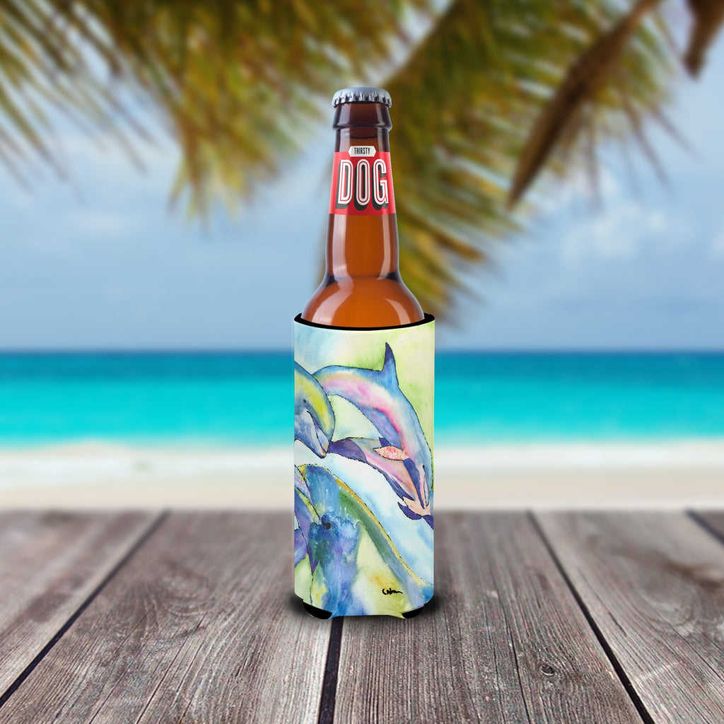 Dolphin Slim Can Hugger , Insulated Foam Hugger for 12 oz Slim Cans, Beer Bottles & Water Bottles, Printed in USA