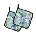 Dolphin Pot Holder Set of 2 Heat Resistant Quilted Hot Pads 7.5 x 7.5 Inch, Insulated Kitchen Trivets for Cooking & Baking