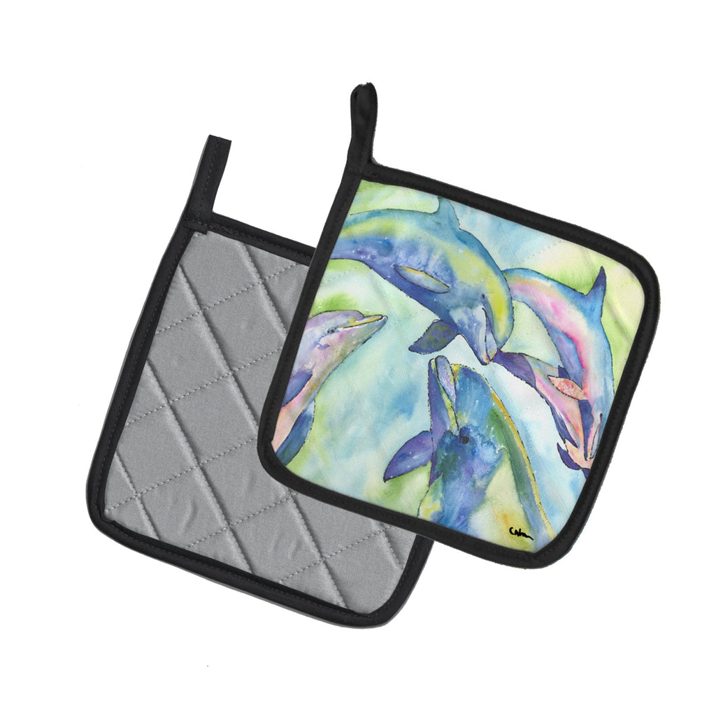 Dolphin Pot Holder Set of 2 Heat Resistant Quilted Hot Pads 7.5 x 7.5 Inch, Insulated Kitchen Trivets for Cooking & Baking