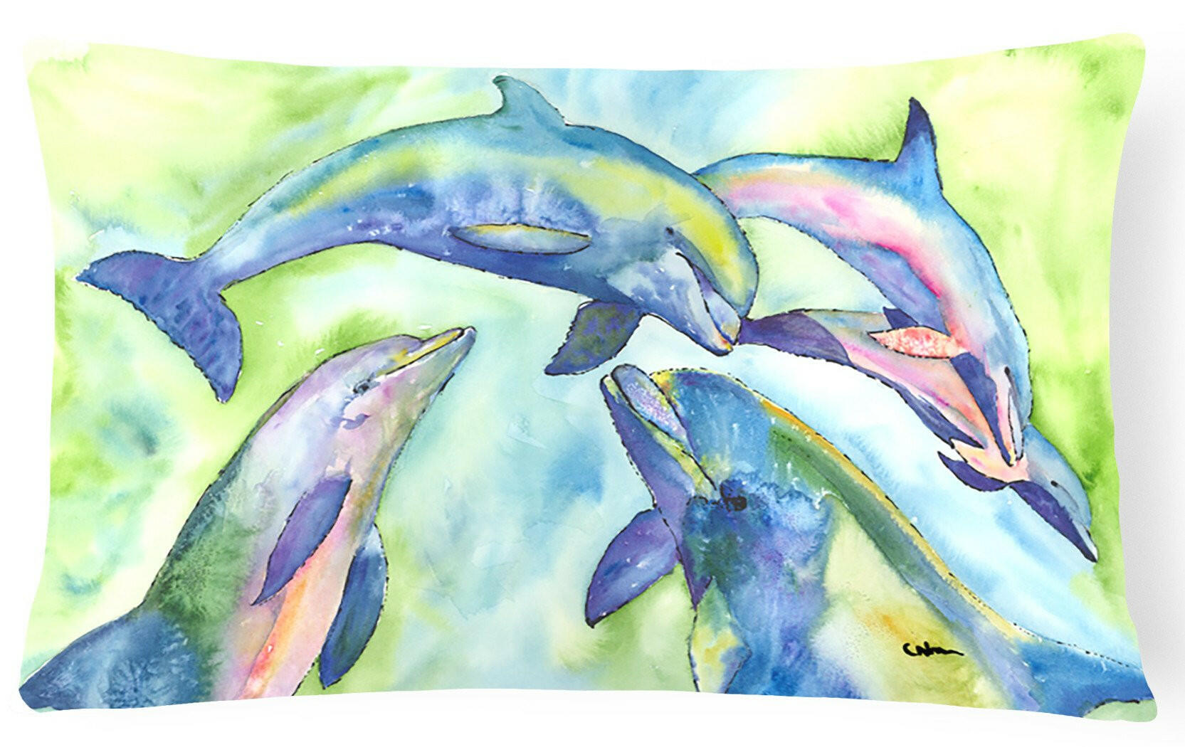 Dolphin Decorative Throw Pillow 12x16 Indoor Outdoor Accent Cushion, Fabric Cover with Insert for Sofa, Bed, Porch & Living Room