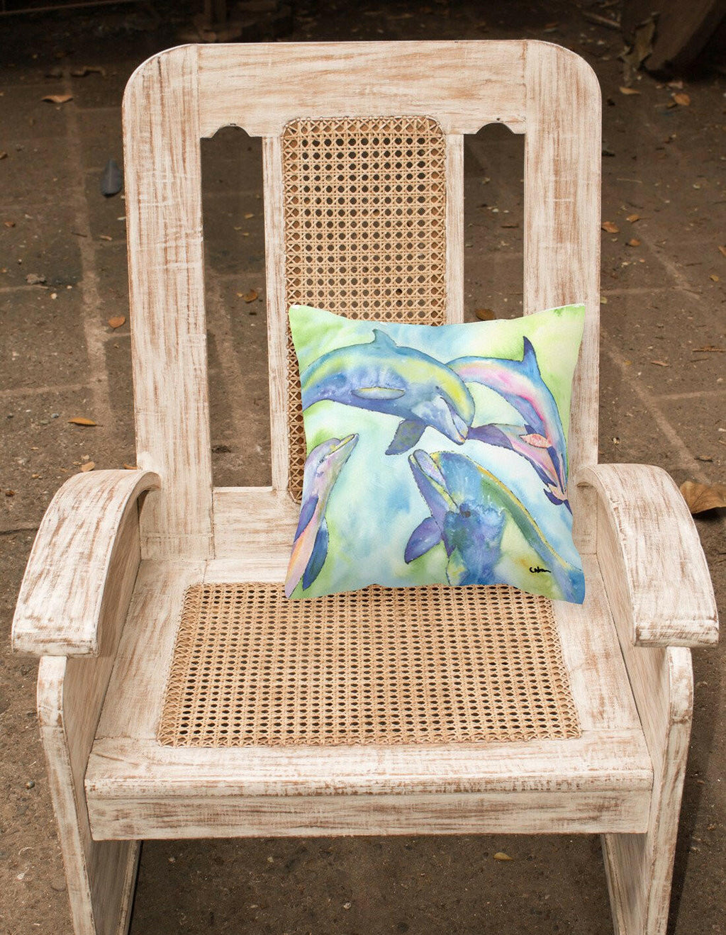 Dolphin Decorative Throw Pillow 14x14 Indoor Outdoor Accent Cushion, Fabric Cover with Insert for Sofa, Bed, Porch & Living Room