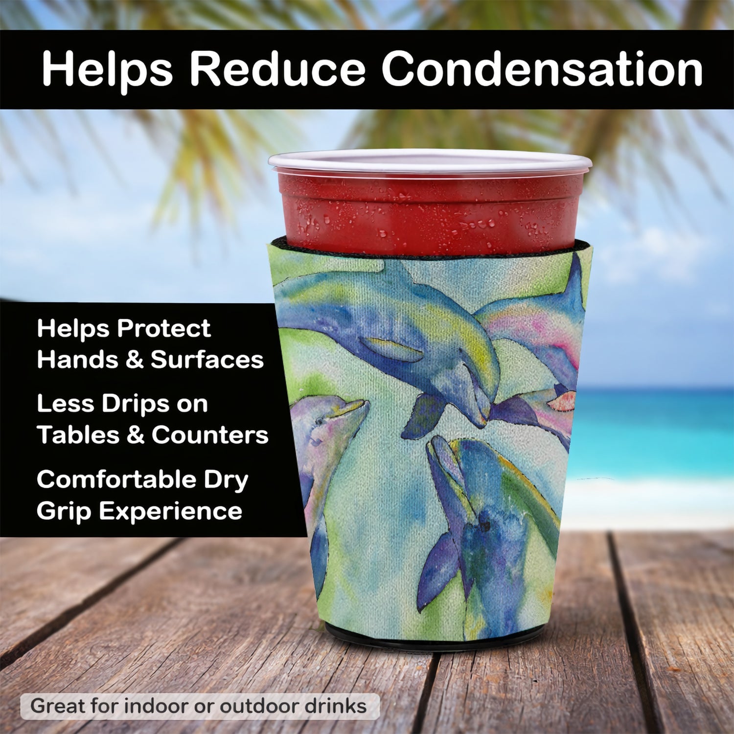 Dolphin Red Cup Hugger Sleeve for 16–22 oz Party Cups, Insulated Foam Drink Holder for Iced Coffee, Tailgate & BBQ Reusable