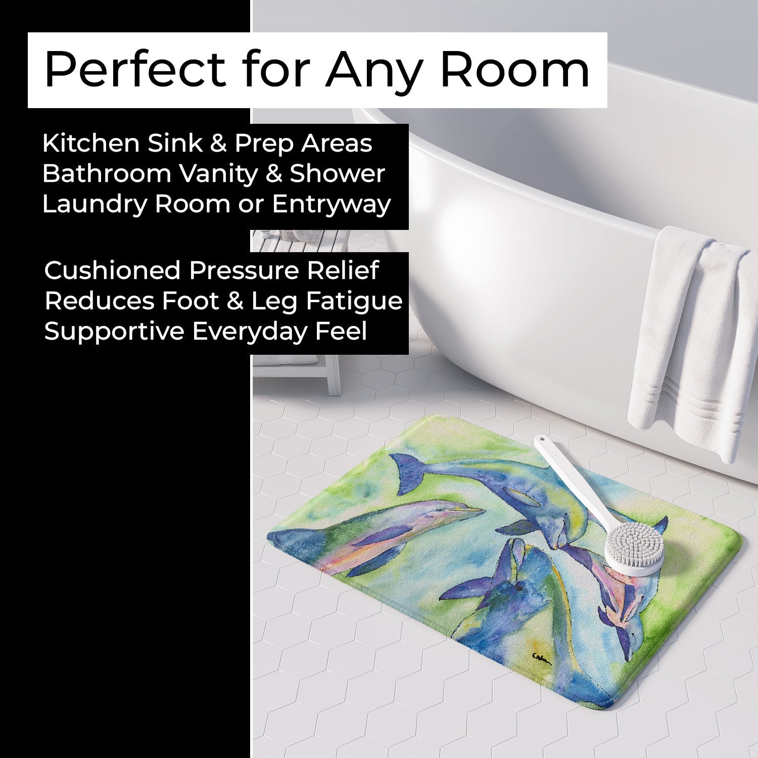 Dolphin Memory Foam Kitchen Mat Machine Washable Anti-Fatigue Cushion Comfort Bath or Kitchen Rug