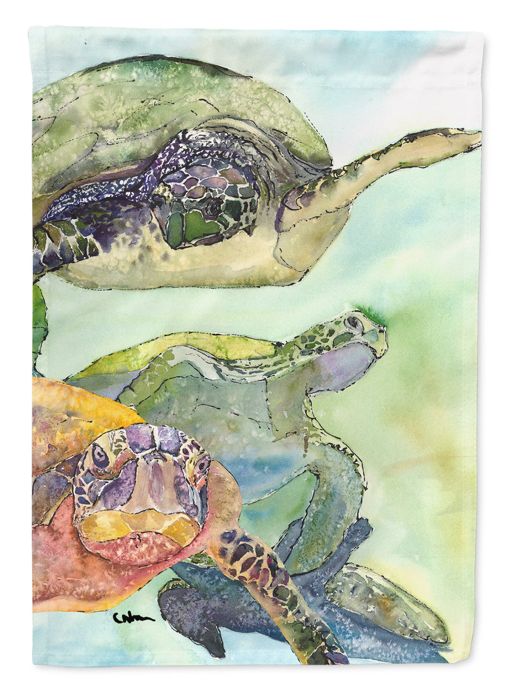 Turtle Loggerhead House Flag 28x40 Porch Sleeve Pole Decorative Outside Yard Banner Artwork Wall Hanging, Polyester