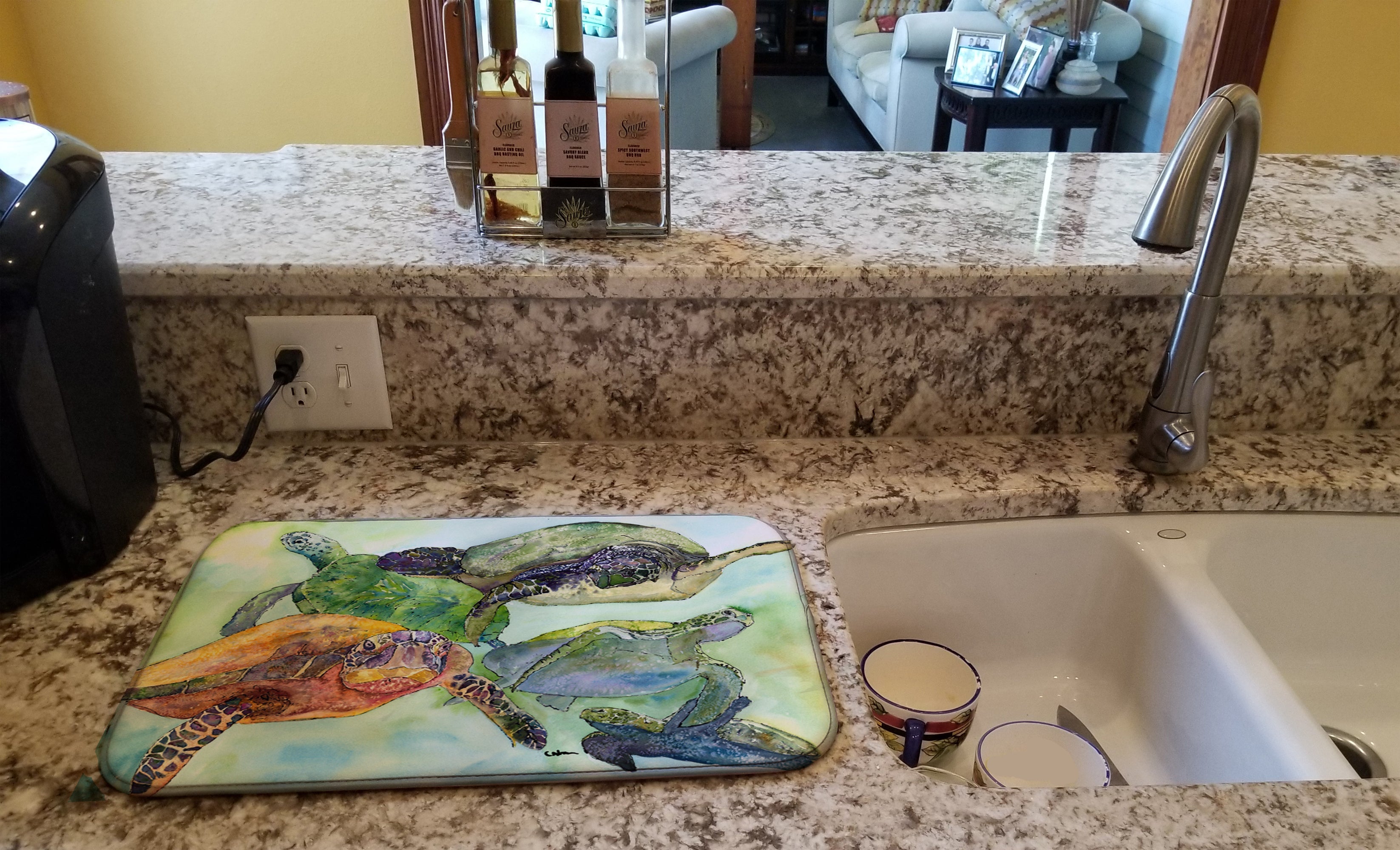 Turtle Loggerhead Dish Drying Mat Absorbent Dish Drying Mat Pad for Kitchen Counter Dish Drainer Mat for Countertop, 14 x 21", Multicolor