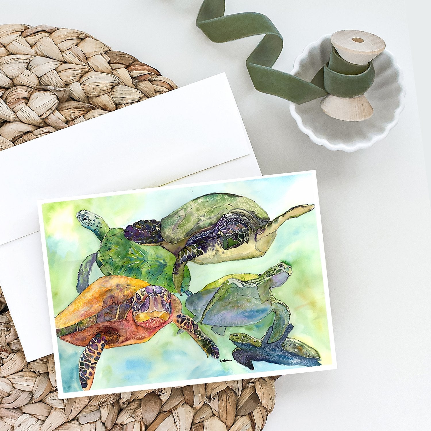 Turtle Loggerhead Greeting Cards Pack of 8 Blank Cards with Envelopes Whimsical A7 Size 5x7