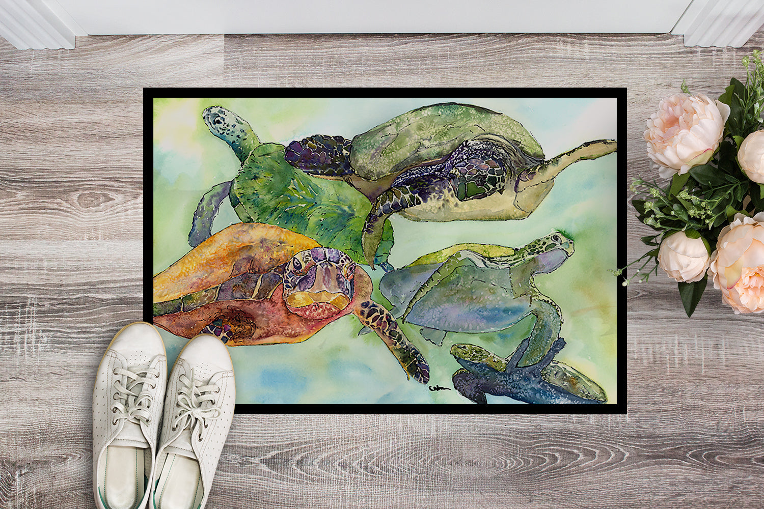 Turtle Loggerhead Doormat Indoor Outdoor 24H X 36W Front Door Mat Rugs for Entryway, Non Slip Washable Low Pile,