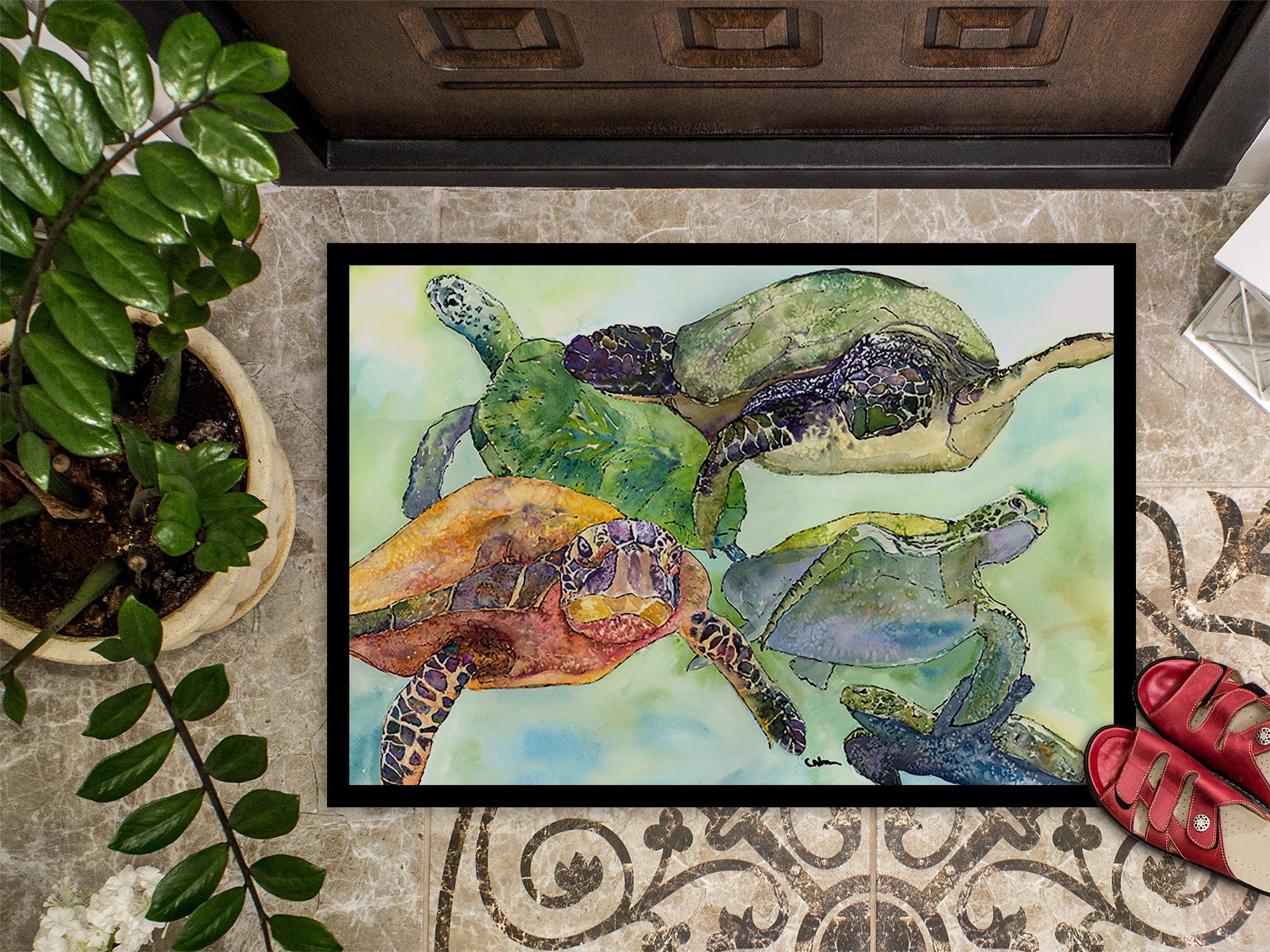 Turtle Loggerhead Doormat Indoor Outdoor 24H X 36W Front Door Mat Rugs for Entryway, Non Slip Washable Low Pile,