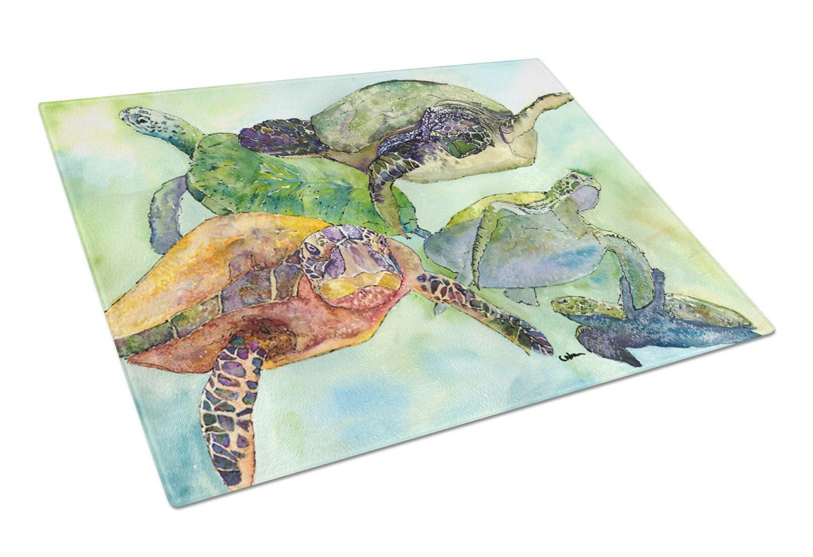 Turtle Loggerhead Cutting Board Tempered Glass Kitchen Cutting Surface, Heat Resistant Chopping, Non-Slip Feet, Food Prep & Serving