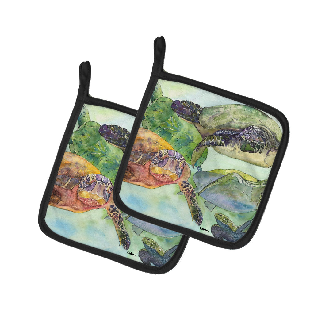Turtle Loggerhead Pot Holder Set of 2 Heat Resistant Quilted Hot Pads 7.5 x 7.5 Inch, Insulated Kitchen Trivets for Cooking & Baking