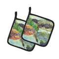 Turtle Loggerhead Pot Holder Set of 2 Heat Resistant Quilted Hot Pads 7.5 x 7.5 Inch, Insulated Kitchen Trivets for Cooking & Baking