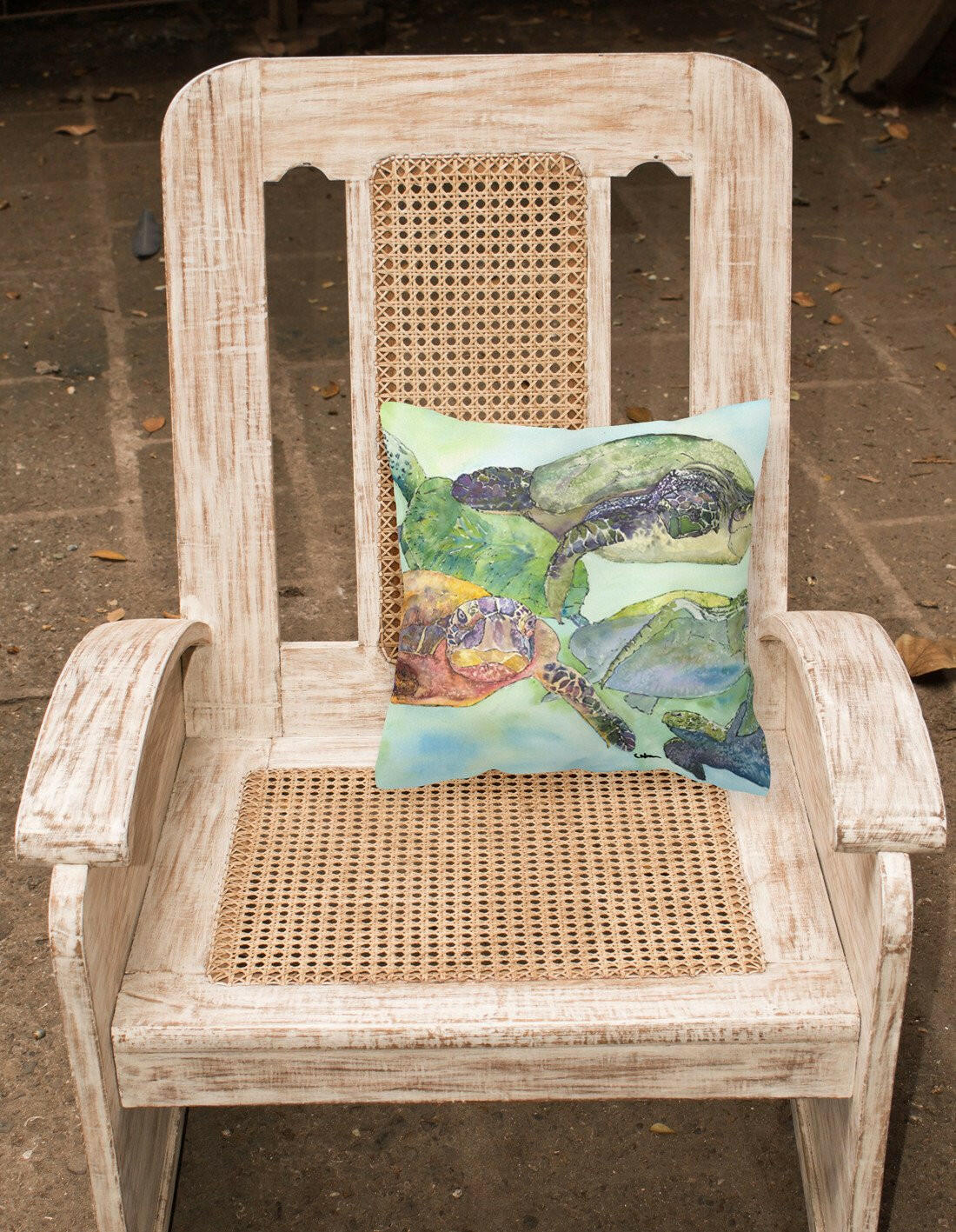 Turtle Loggerhead Decorative Throw Pillow 14x14 Indoor Outdoor Accent Cushion, Fabric Cover with Insert for Sofa, Bed, Porch & Living Room