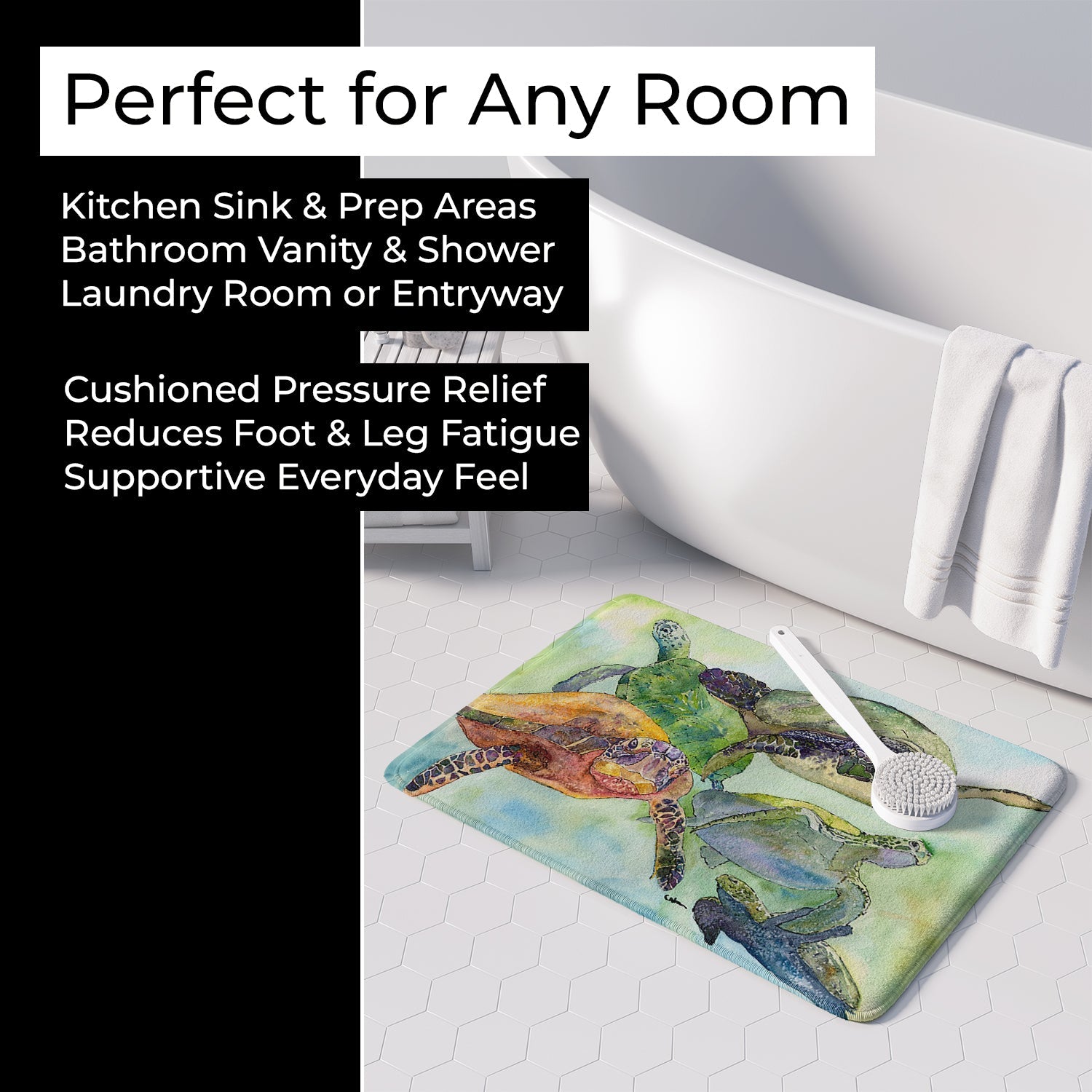Turtle Loggerhead Memory Foam Kitchen Mat Machine Washable Anti-Fatigue Cushion Comfort Bath or Kitchen Rug