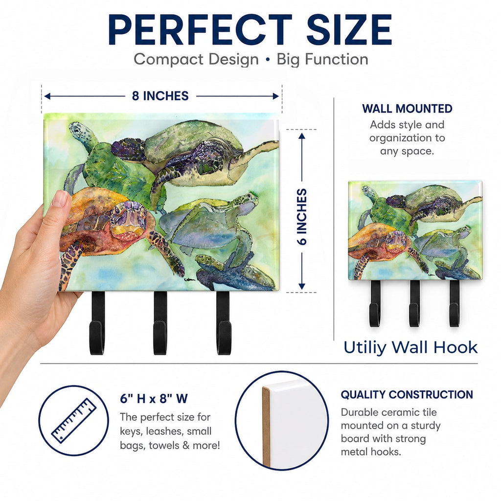 Turtle Loggerhead Leash or Key Holder Wall Hooks, Coat Rack Wall Mount, for Hanging Keys, Towels, Aprons, Leashes