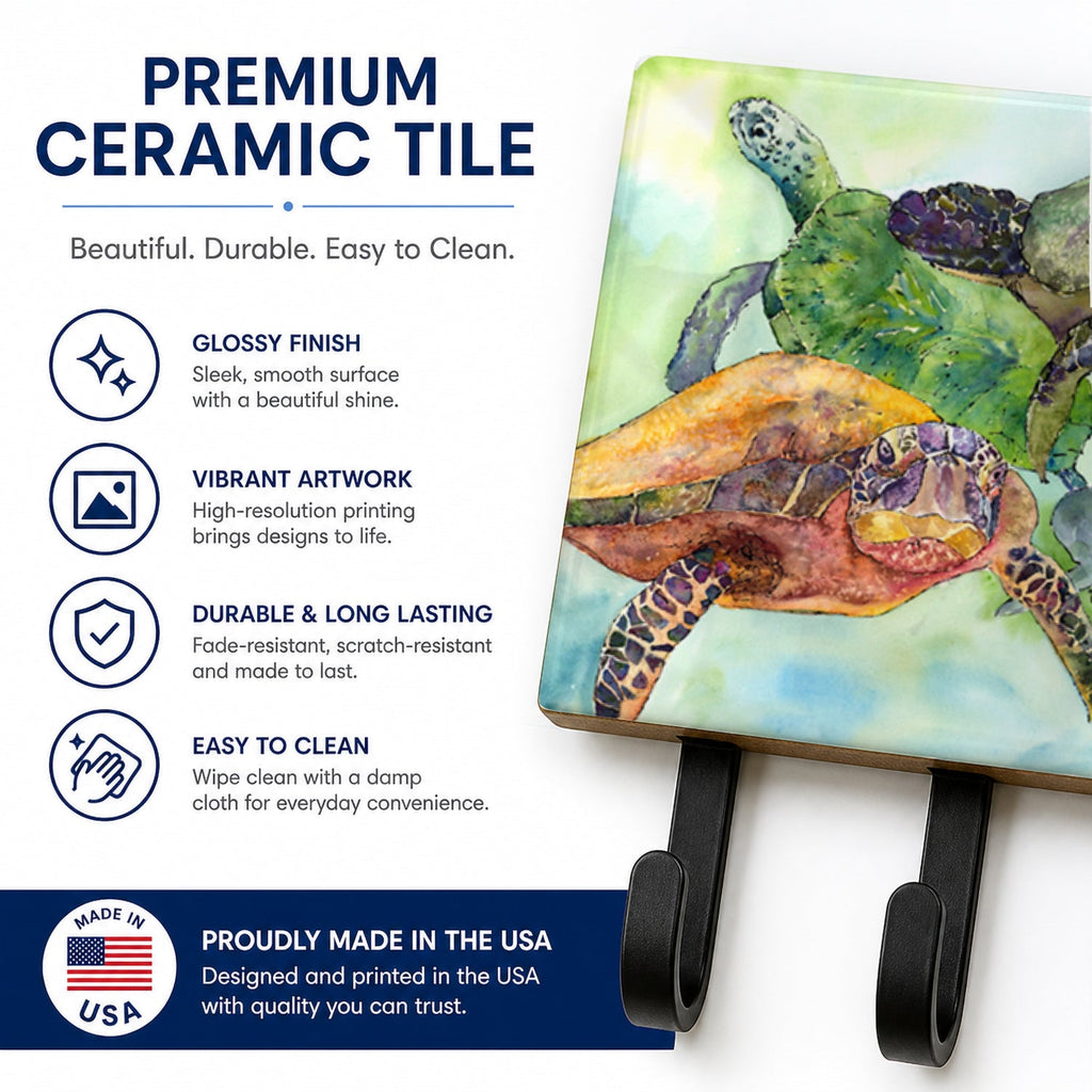 Turtle Loggerhead Leash or Key Holder Wall Hooks, Coat Rack Wall Mount, for Hanging Keys, Towels, Aprons, Leashes