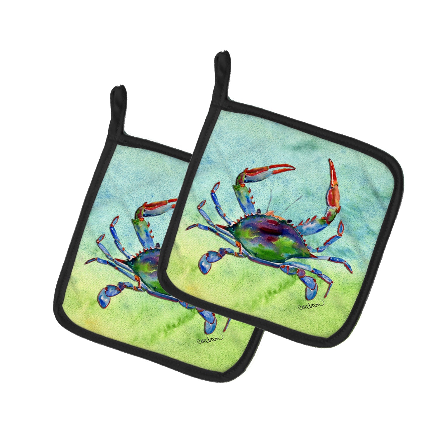 Crab Pot Holder Set of 2 Heat Resistant Quilted Hot Pads 7.5 x 7.5 Inch, Insulated Kitchen Trivets for Cooking & Baking