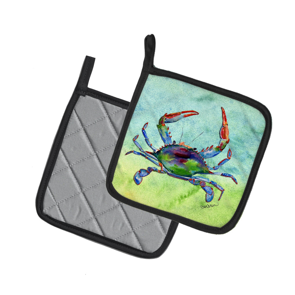 Crab Pot Holder Set of 2 Heat Resistant Quilted Hot Pads 7.5 x 7.5 Inch, Insulated Kitchen Trivets for Cooking & Baking