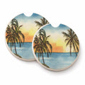 Palm Tree Set of 2 Cup Holder Car Coasters Absorbent Round Sandstone Coasters Gifts for Men or Women, 2.5, Multicolor
