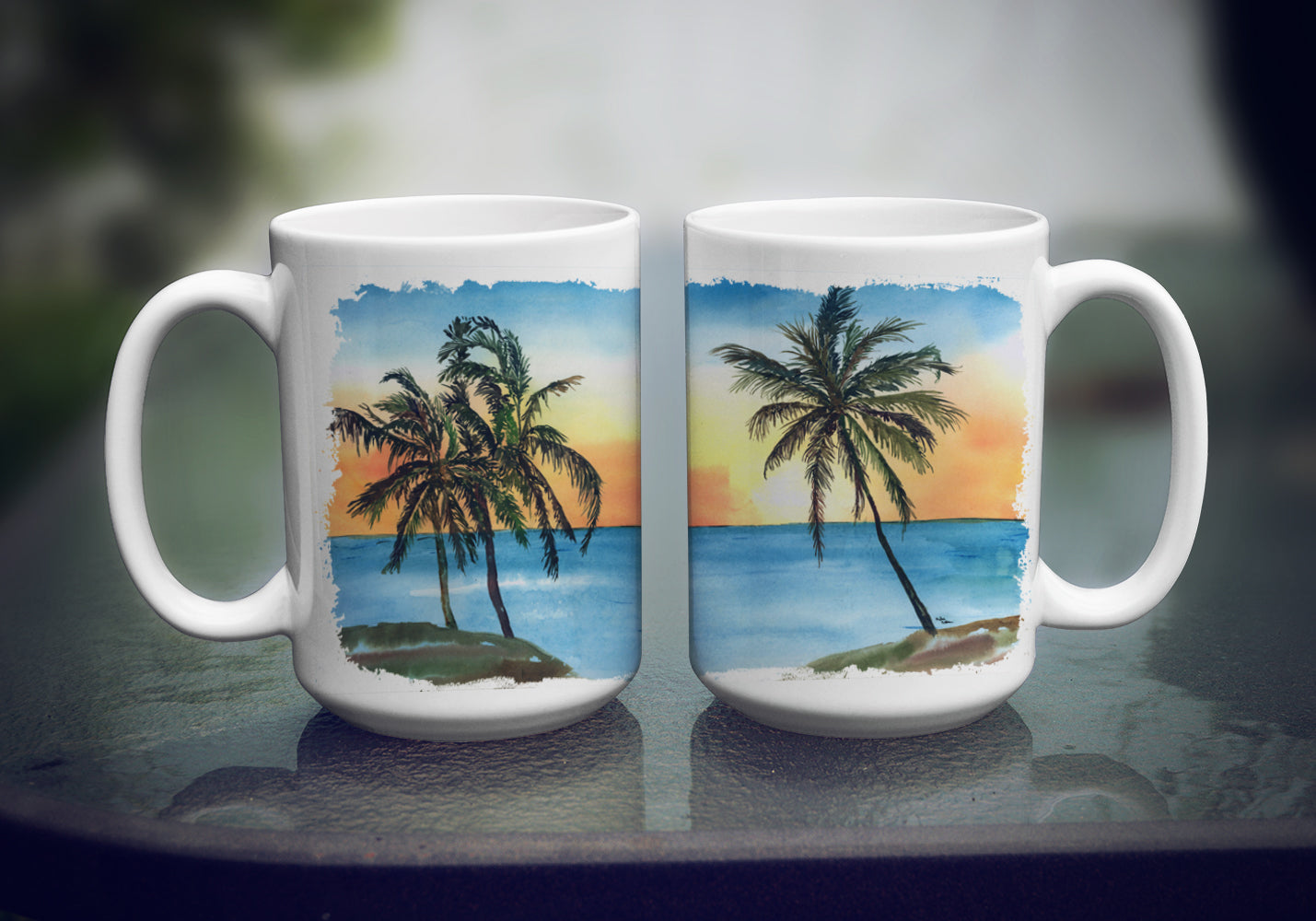 Palm Tree Ceramic Coffee Mug 15 oz Decorative Large C Handle Mug Cup for Tea, Cocoa Hot Chocolate