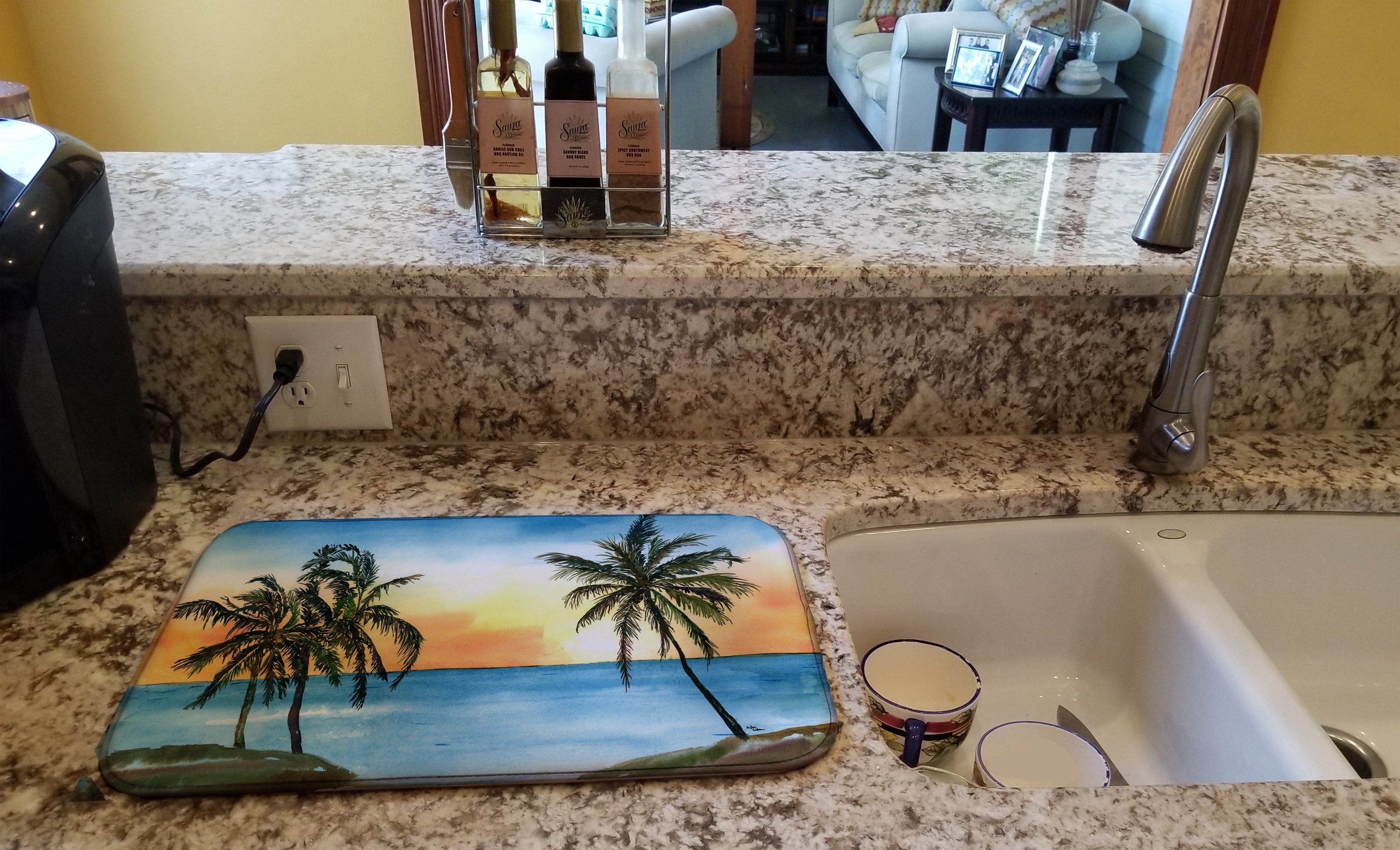 Palm Tree Dish Drying Mat Absorbent Dish Drying Mat Pad for Kitchen Counter Dish Drainer Mat for Countertop, 14 x 21", Multicolor