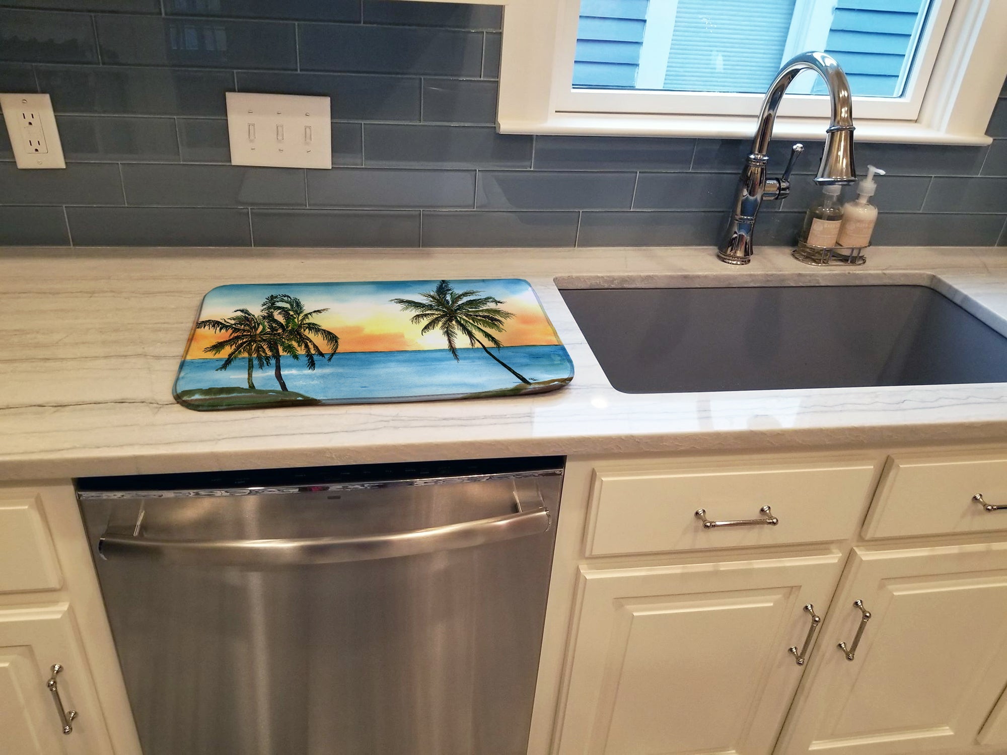 Palm Tree Dish Drying Mat Absorbent Dish Drying Mat Pad for Kitchen Counter Dish Drainer Mat for Countertop, 14 x 21", Multicolor