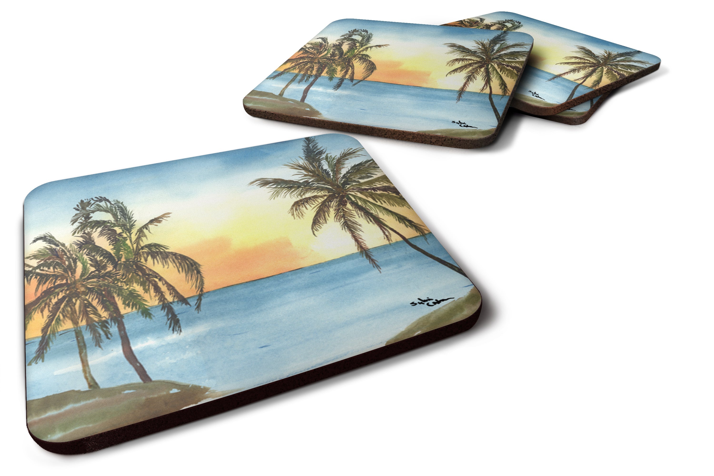 Palm Tree Foam Coasters Set of 4 Cup Coasters for Indoor Outdoor, Tabletop Protection, Anti Slip, Mouse pad Material
