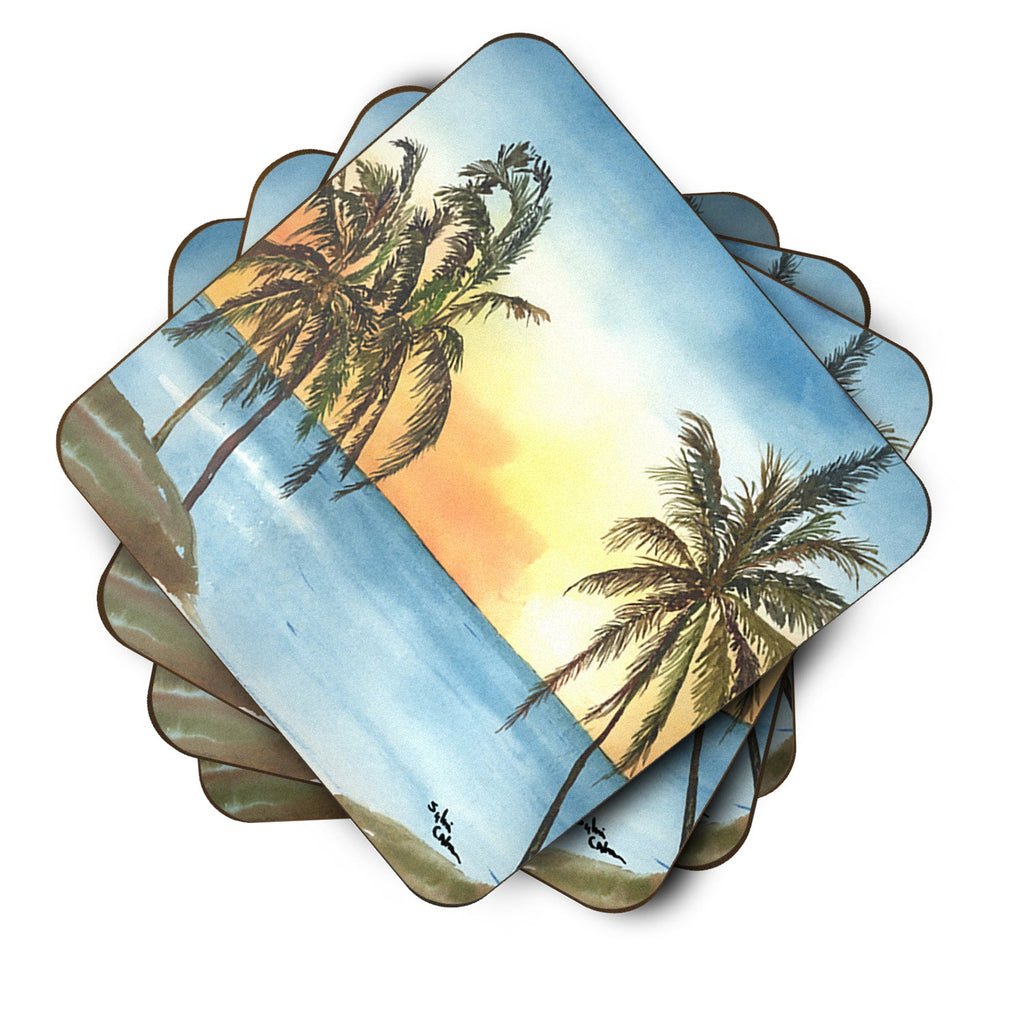 Palm Tree Foam Coasters Set of 4 Cup Coasters for Indoor Outdoor, Tabletop Protection, Anti Slip, Mouse pad Material