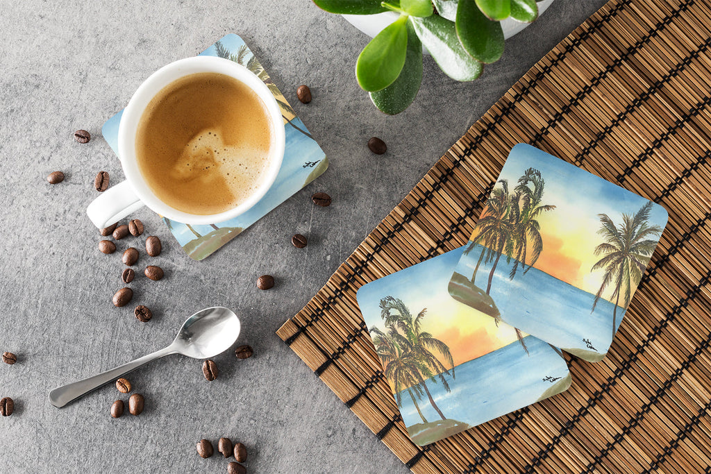 Palm Tree Foam Coasters Set of 4 Cup Coasters for Indoor Outdoor, Tabletop Protection, Anti Slip, Mouse pad Material