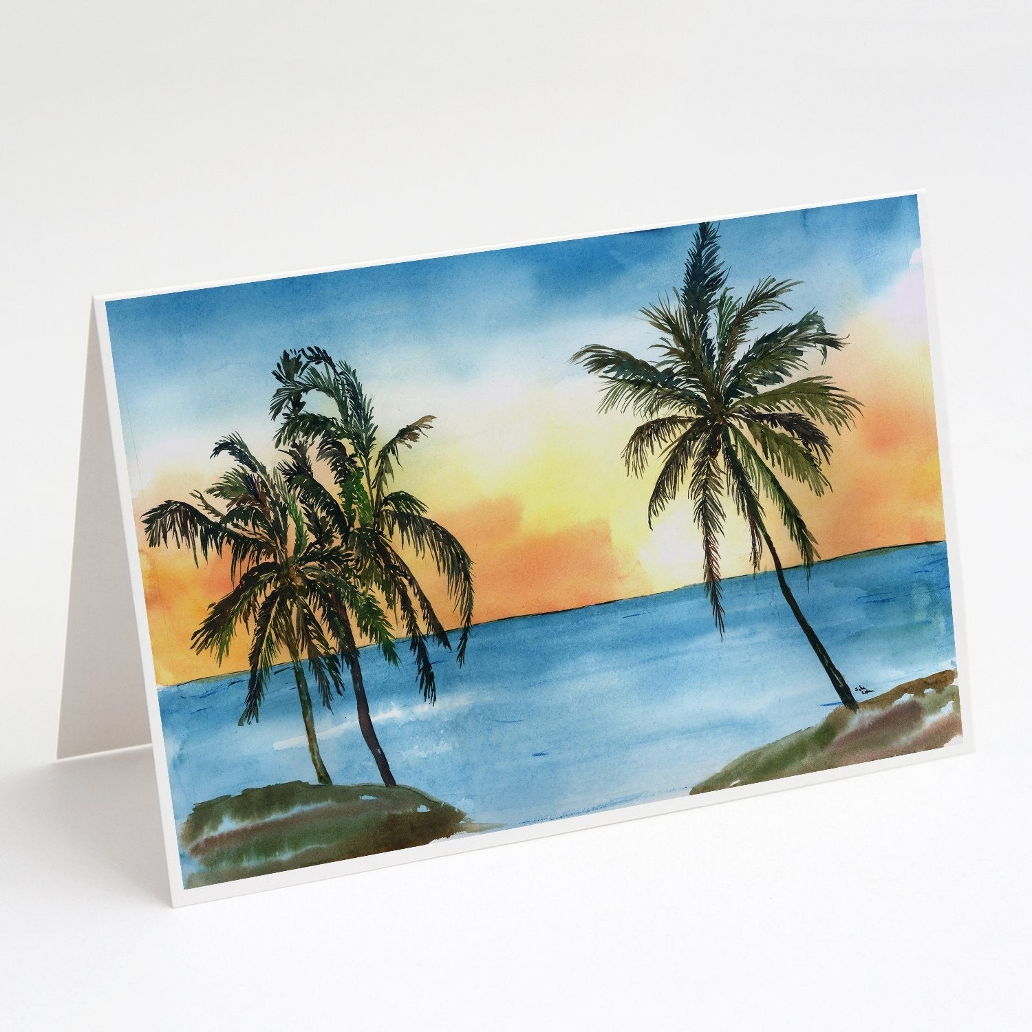 Palm Tree Greeting Cards Pack of 8 Blank Cards with Envelopes Whimsical A7 Size 5x7