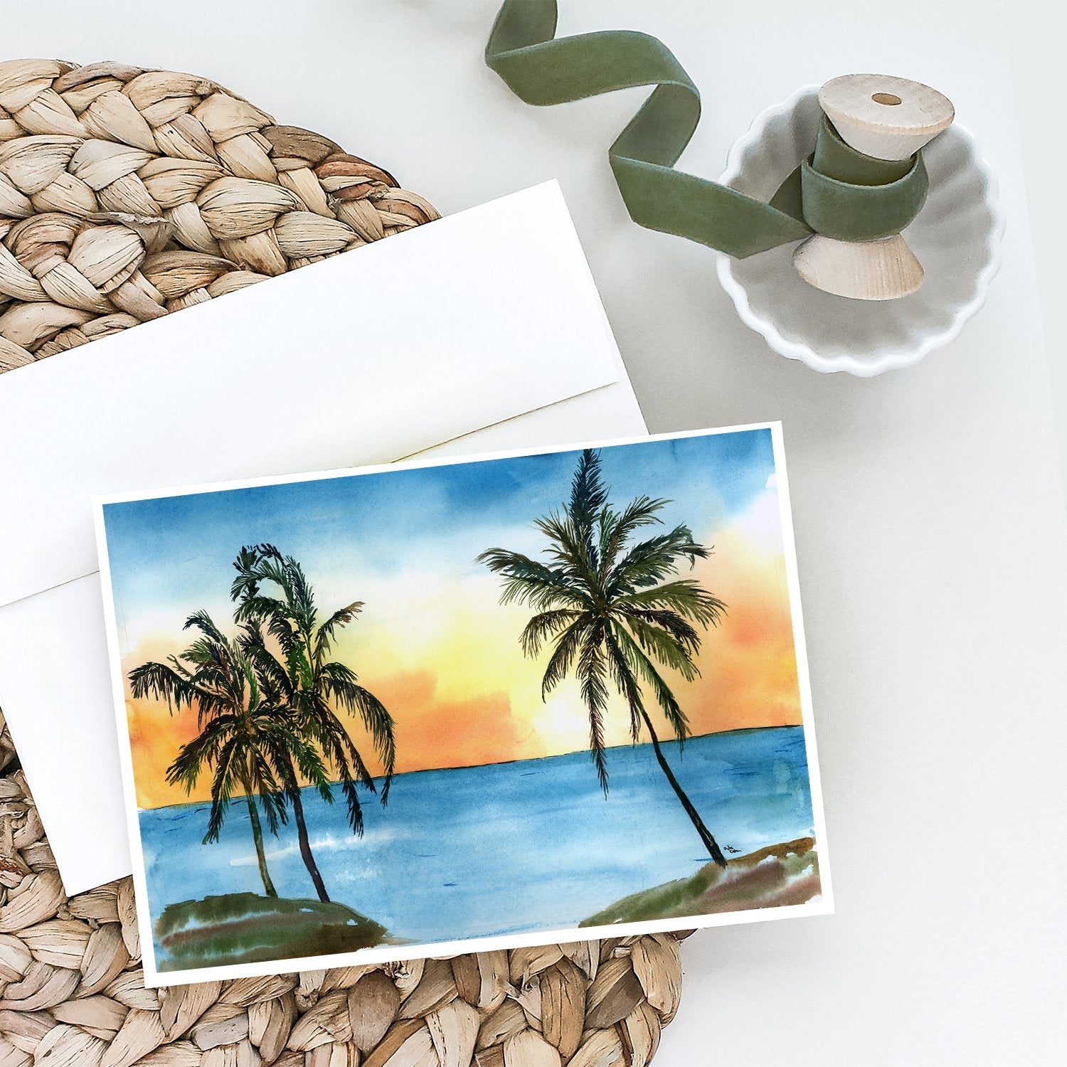 Palm Tree Greeting Cards Pack of 8 Blank Cards with Envelopes Whimsical A7 Size 5x7