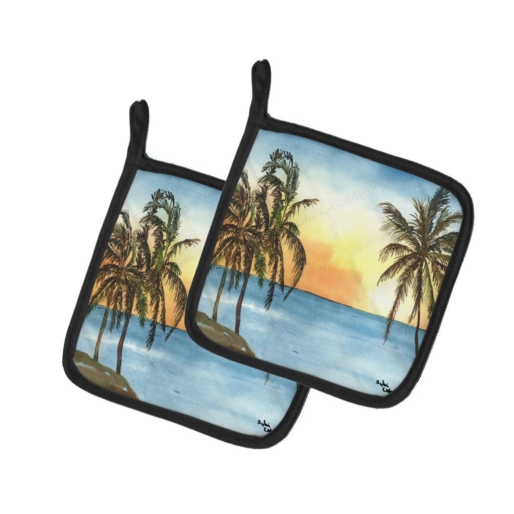 Palm Tree Pot Holder Set of 2 Heat Resistant Quilted Hot Pads 7.5 x 7.5 Inch, Insulated Kitchen Trivets for Cooking & Baking