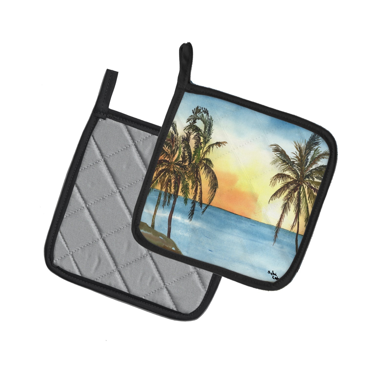 Palm Tree Pot Holder Set of 2 Heat Resistant Quilted Hot Pads 7.5 x 7.5 Inch, Insulated Kitchen Trivets for Cooking & Baking