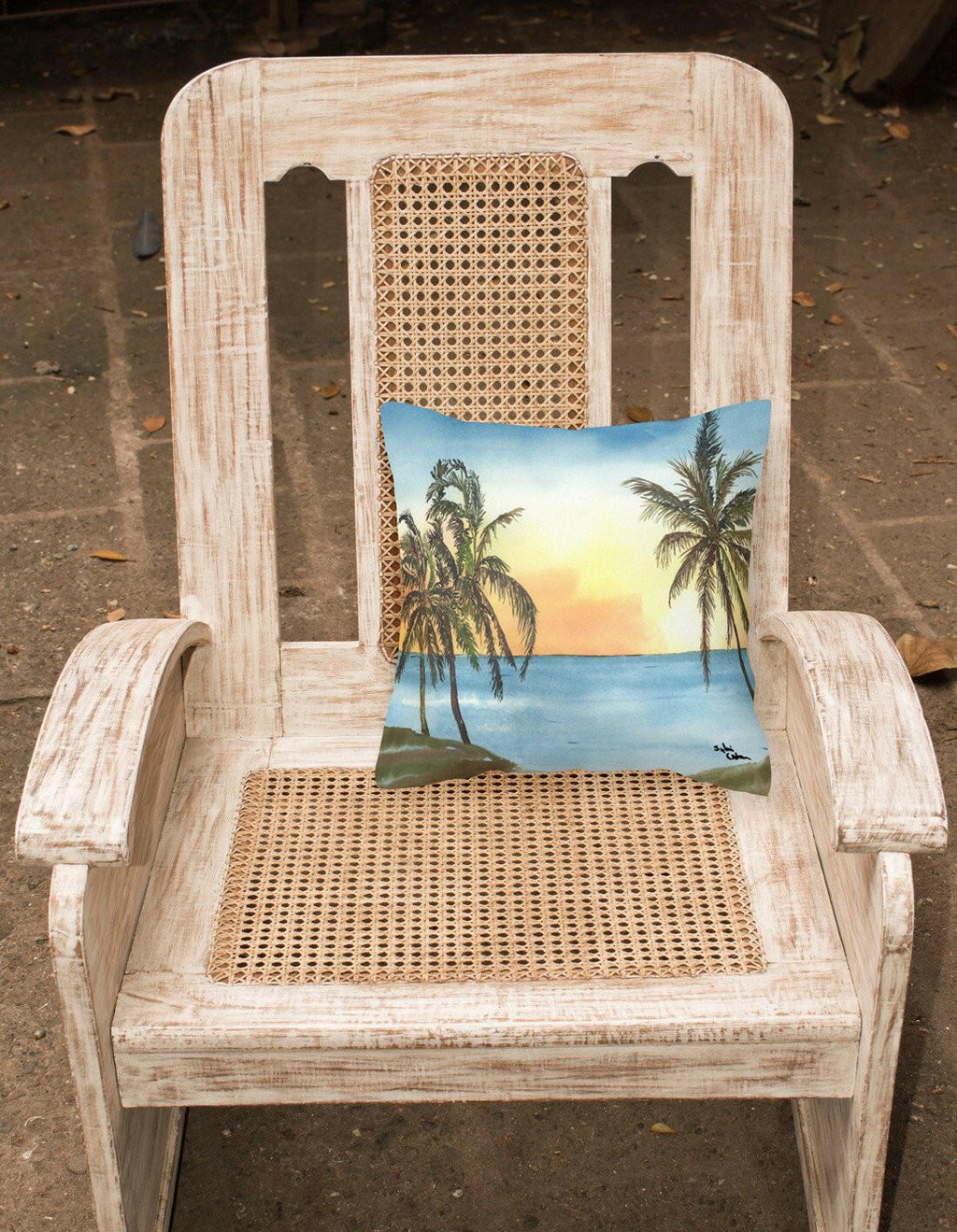 Palm Tree Decorative Throw Pillow 14x14 Indoor Outdoor Accent Cushion, Fabric Cover with Insert for Sofa, Bed, Porch & Living Room