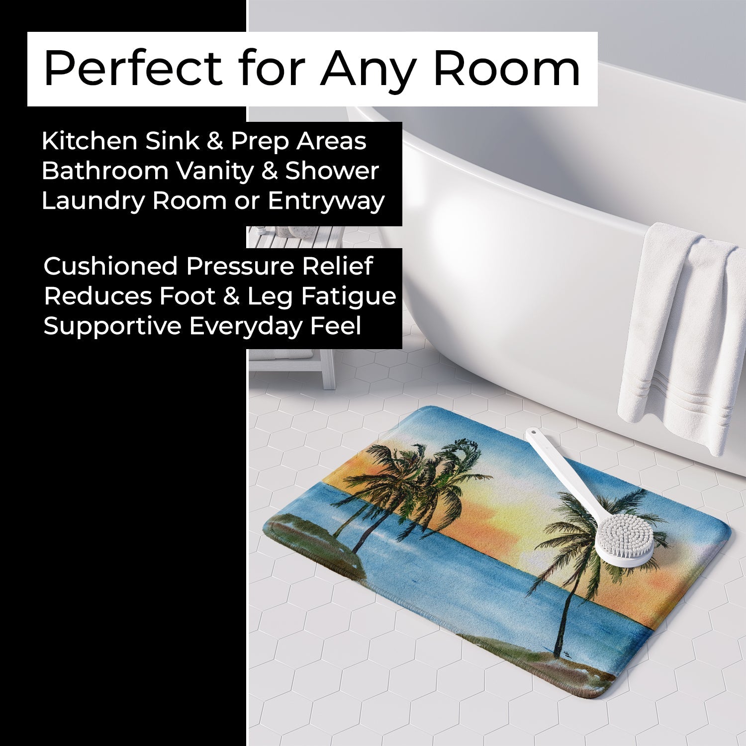 Palm Tree Memory Foam Kitchen Mat Machine Washable Anti-Fatigue Cushion Comfort Bath or Kitchen Rug
