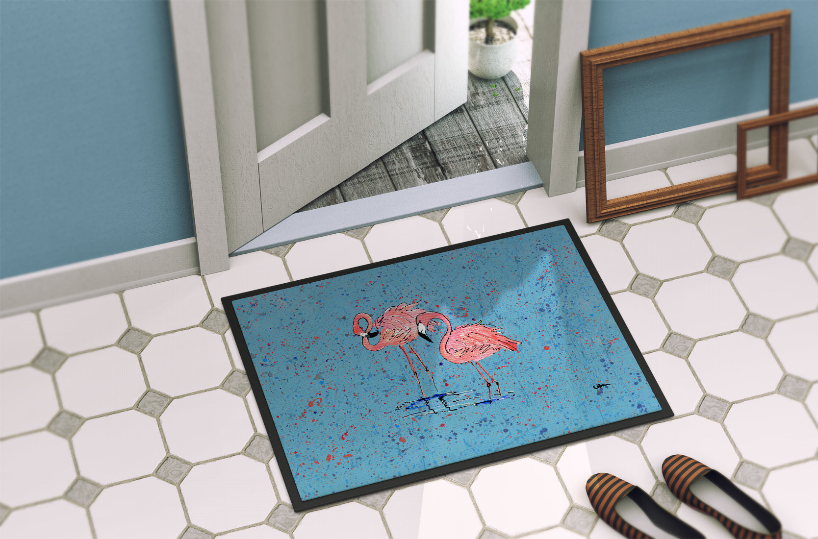 Flamingo Doormat Indoor Outdoor 24H X 36W Front Door Mat Rugs for Entryway, Non Slip Washable Low Pile,