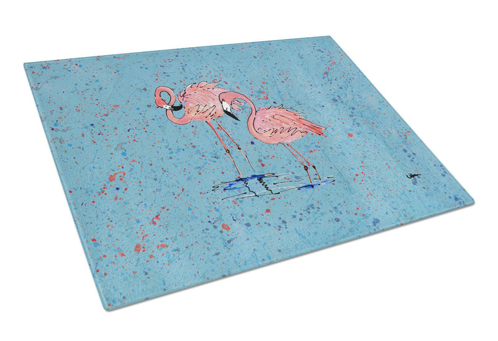 Flamingo Cutting Board Tempered Glass Kitchen Cutting Surface, Heat Resistant Chopping, Non-Slip Feet, Food Prep & Serving