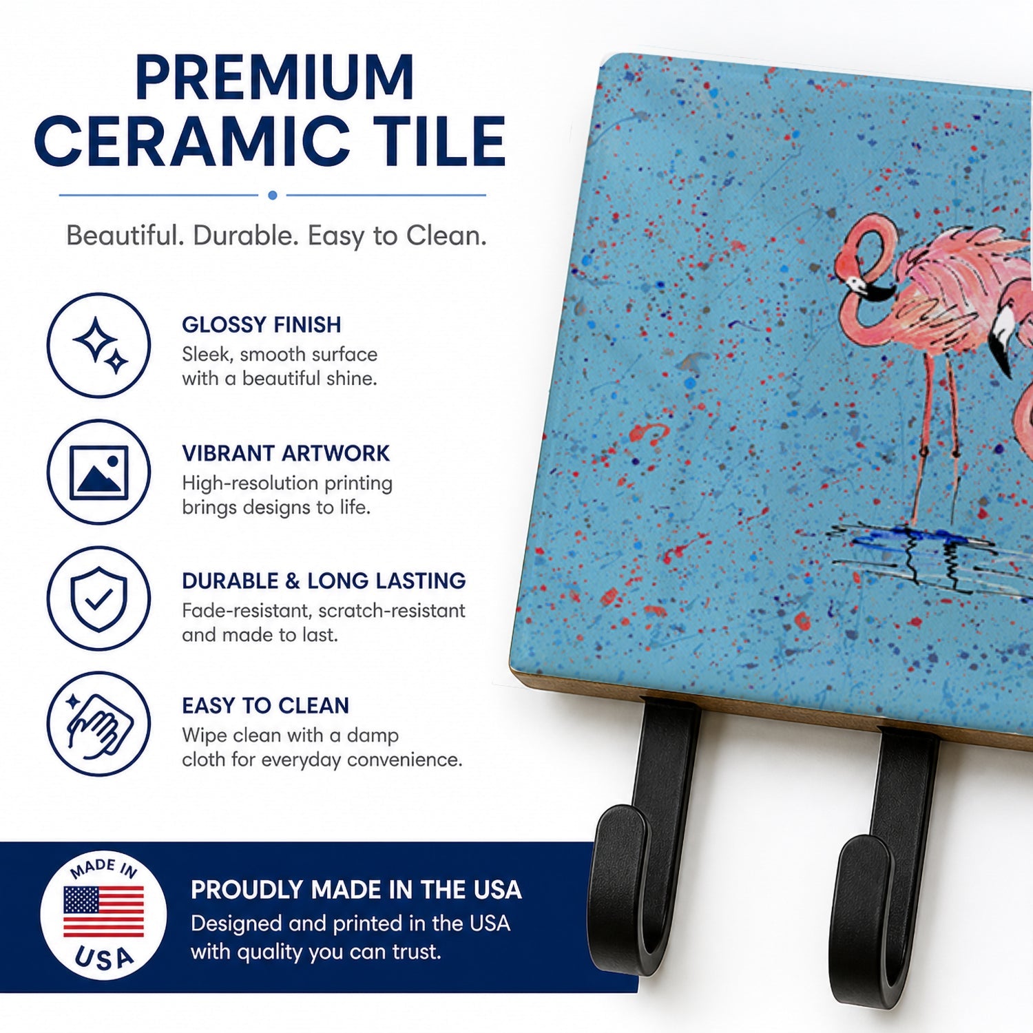 Flamingo Leash or Key Holder Wall Hooks, Coat Rack Wall Mount, for Hanging Keys, Towels, Aprons, Leashes