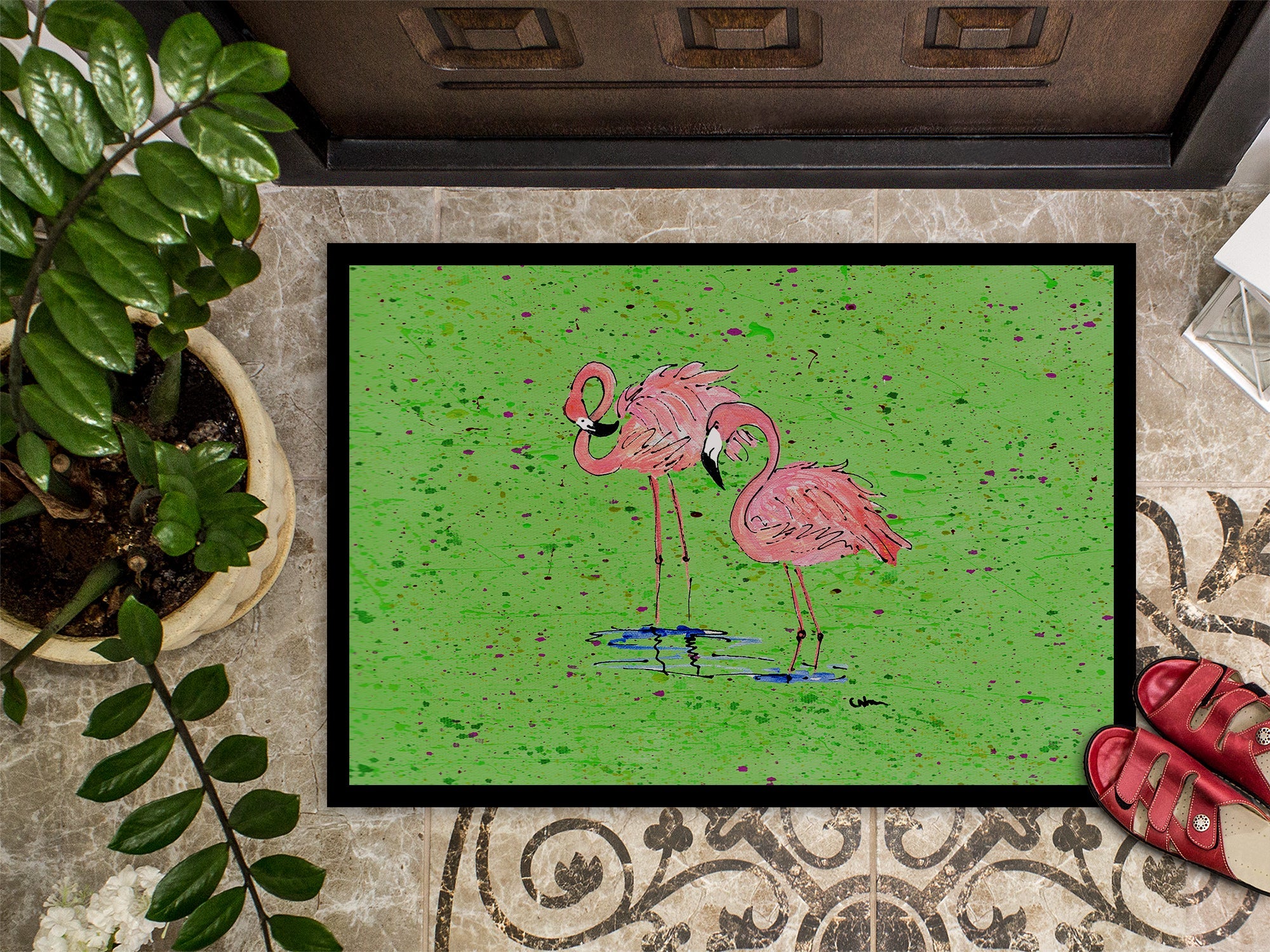 Flamingo Doormat Indoor Outdoor 24H X 36W Front Door Mat Rugs for Entryway, Non Slip Washable Low Pile,