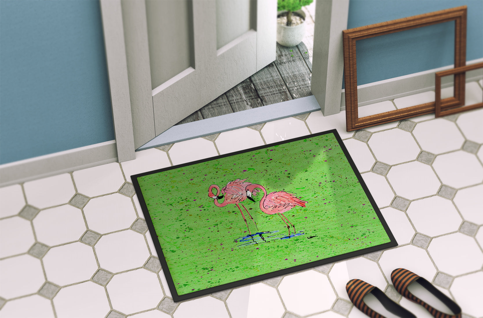 Flamingo Doormat Indoor Outdoor 24H X 36W Front Door Mat Rugs for Entryway, Non Slip Washable Low Pile,