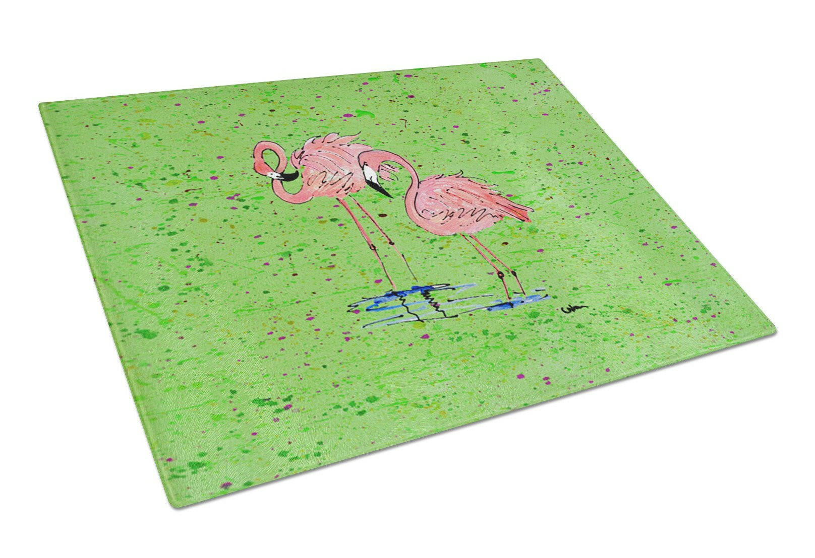 Flamingo Cutting Board Tempered Glass Kitchen Cutting Surface, Heat Resistant Chopping, Non-Slip Feet, Food Prep & Serving