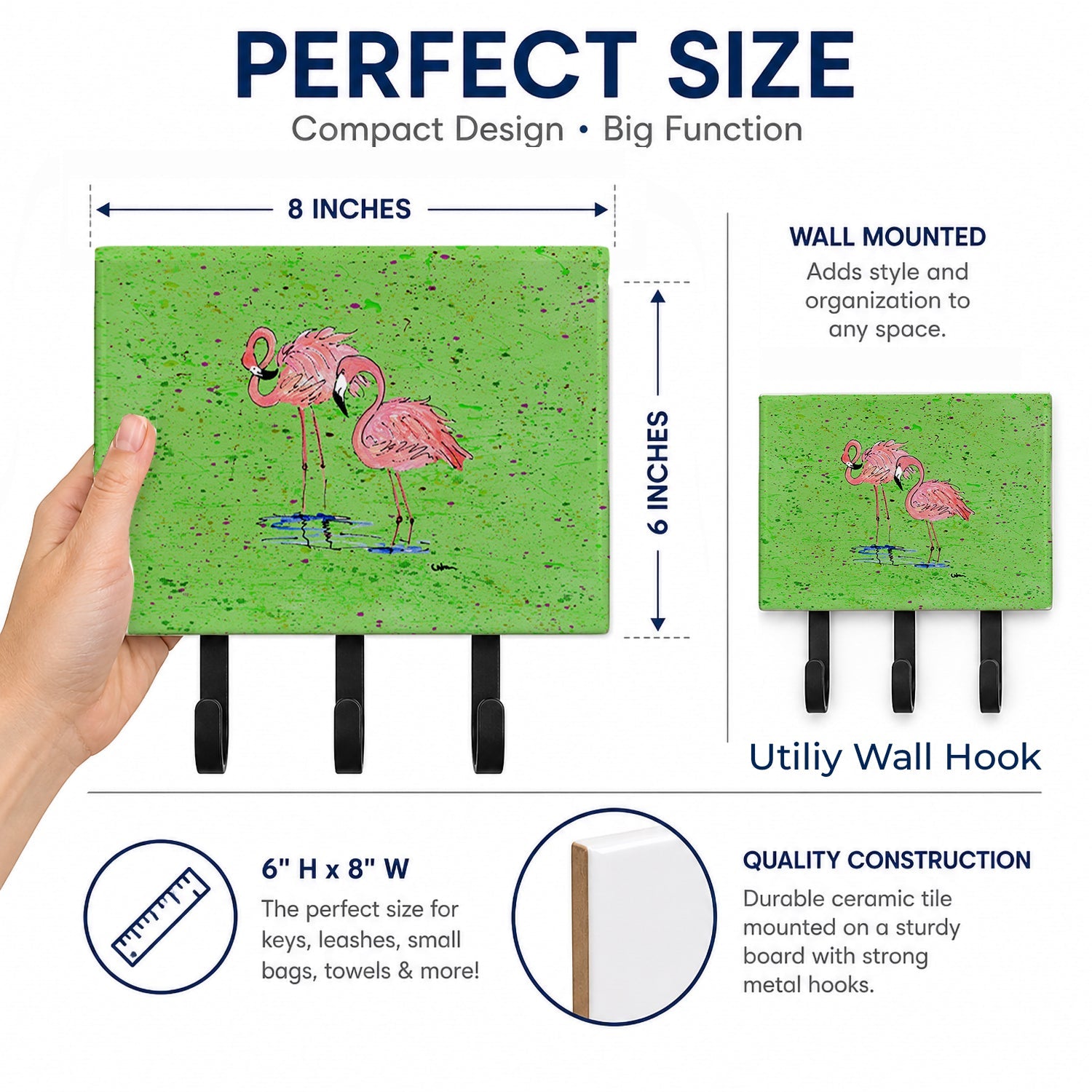 Flamingo Leash or Key Holder Wall Hooks, Coat Rack Wall Mount, for Hanging Keys, Towels, Aprons, Leashes